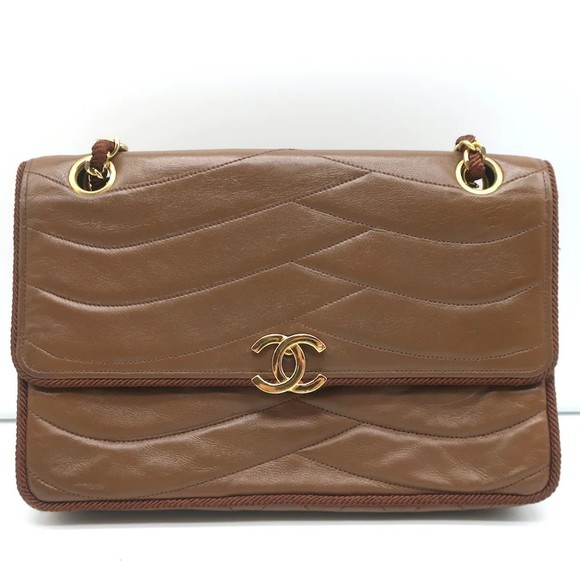 Vintage Chanel 2.55 CC Shoulder Bag Brown Rope-Trim Wavy Stitch Leather - Picture 2 of 12